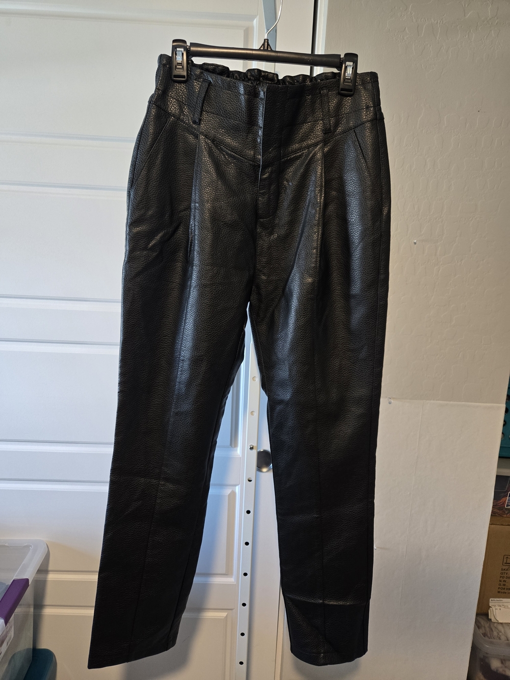 SALTWATER LUXE Black Faux Leather High-Waist Tapered Pants